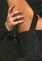 Bound in a straightjacket, inverted suspendedFucked by a machine, made to suck cock & zippered.