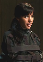 Bound in a straightjacket, inverted suspendedFucked by a machine, made to suck cock & zippered.