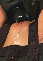 Bound in a straightjacket, inverted suspendedFucked by a machine, made to suck cock & zippered.