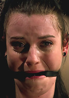 Curvy broad suffers for orgasms then strung up by hair suspension.