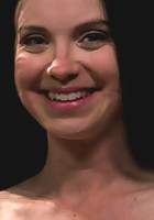 Curvy broad suffers for orgasms then strung up by hair suspension.