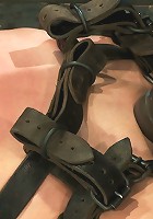 One girl is stretched to the limit of her body The other takes the cane and takes it hard!