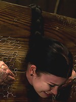 Curvy broad suffers for orgasms then strung up by hair suspension.