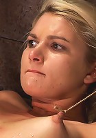 Shy sexy blond girl is trapped, bound, humiliatedLong legs spread wide, made to cum like a whore