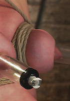 Sexy Irish red head with HUGE lactating nipples severely bound in a reverse prayerMade to cum!