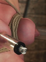 Sexy Irish red head with HUGE lactating nipples severely bound in a reverse prayerMade to cum!