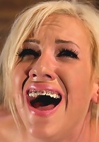 Hot blond with amazing body, has nipples tied and weighted, gagged & made to cum like a common slut!