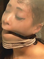 Bound with brutal black rubber bandsThey dig in & constrict, skin is made to squirt & suck cock.