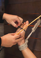 Cute 20yr old girl next door, bound with legs up & spread, foot torture, caning, finger banged hard!