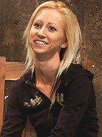 Tiny sexy blond suffers heavy weighted nipple clamps & a crotch burner that keeps her on her toes!