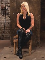 California blond with huge tits has them bound to her knees & spreadMade to squirt & scream!