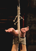 Hot flexible blond suffers a Category 5 suspension. Anal hook, heavy nipple weights, made to cum.