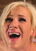 Hot blonde with amazing body, has nipples tied and weighted, gagged & made to cum like a common slut