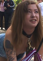 Adorable 18 Year old is Made to Crawl on her Knees, Suck Cock, and get Ass Pounded in Public