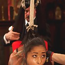 Bound slave girls deep throating cock gags