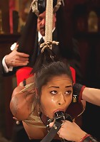 Bound slave girls deep throating cock gags