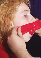 Bound slave gets clothespins on her breasts