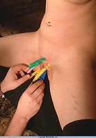 Bound slavegirl Emily Sharpe gets tight clothespins on her pussy