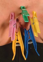 Bound slavegirl Emily Sharpe gets tight clothespins on her pussy