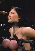 Claire Dames Huge tits brutally bound in metalhelpless to stop the pain or pleasure.