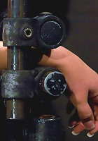 Claire Dames Huge tits brutally bound in metalhelpless to stop the pain or pleasure.