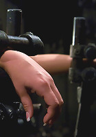 Claire Dames Huge tits brutally bound in metalhelpless to stop the pain or pleasure.