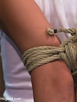 Girl next door is severely bound and gaggedWhite panties ripped of and made to cum like a whore.