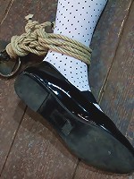 Girl next door is severely bound and gaggedWhite panties ripped of and made to cum like a whore.