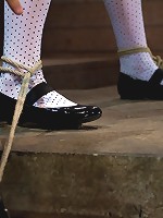 Pig tails + Thigh Highs + Cotton Panties + Ball gag + Brutal Crotch Rope = Awesome