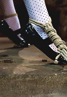 Pig tails + Thigh Highs + Cotton Panties + Ball gag + Brutal Crotch Rope = Awesome