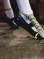 Pig tails + Thigh Highs + Cotton Panties + Ball gag + Brutal Crotch Rope = Awesome