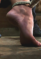 Girl next door gets bound spread, pussy floggedNipples tortured, made to cum like a common whore