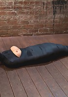 Cute little blond girl is mummified, vibrator stuck on her clit. Hung upside down to cum & cum.