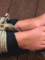 Cute little blond girl is mummified, vibrator stuck on her clit. Hung upside down to cum & cum.