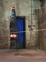 Cute little blond girl is mummified, vibrator stuck on her clit. Hung upside down to cum & cum.