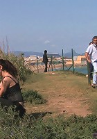 Beautiful Spanish redhead tied up, stripped bare, and fucked on the streets