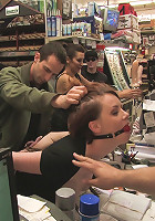 Hot redhead gets publicly fucked and fondled in a hardware store